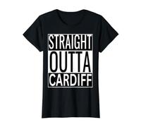 Straight Outta Cardiff Hometown Pride Bold Typography Value Graphic T-Shirt, Women, Black, M
