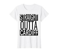 Straight Outta Cardiff Hometown Pride Bold Typography Value Graphic T-Shirt, Women, White, M
