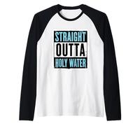 Straight Outta Holy Water Christian Baptism Mens Boys Kids Raglan Baseball Tee