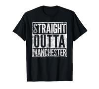 Straight Outta Manchester T Shirt. Distressed Effect