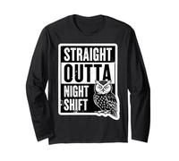 Straight Outta Night Shift Worker Owl Mens Womens Vintage Long Sleeve T-Shirt