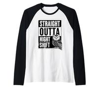 Straight Outta Night Shift Worker Owl Mens Womens Vintage Raglan Baseball Tee
