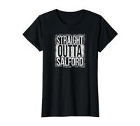 Straight Outta Salford Grungy Style Value Graphic T-Shirt, Women, Black, M