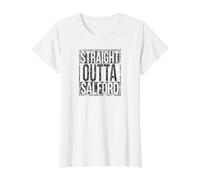 Straight Outta Salford Grungy Style Value Graphic T-Shirt, Women, White, L