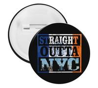 Straight Outtra New York City Flag Unisex Novelty Brooches & Pins Round Tinplate Lapel Badge for Clothing Shawl Hat