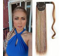 Straight Ponytail Extension with Tinsel, 22Inch Long Straight Hair Extensions Natural Soft Clip in Ponytail Hair Extensions Hairpiece for Women Girls (12H24 (Light Brown Mix Natural Blond)