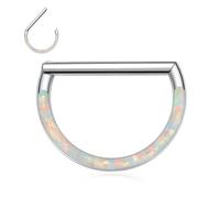 Straight Rod Septum Nose Ring Silver Septum Jewellery 16G Septum Ring Opal Daith Earrings Surgical Steel Semicircle Rook Conch Helix Hoop Earring Higned Segment Tragus Cartilage Jewellery 10mm