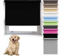 Straight Side Dim Out Roller Blind 60 x 200 cm Quick Mounting Thermal Fabric Window Blinds for Office and Home, Black
