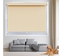 Straight Side Dim Out Roller Blind 95 x 80 cm UV Protection Day and Night Blackout Vision Curtains for Bedroom, Nursery, Loft, Travel Rv Car, Cream Color