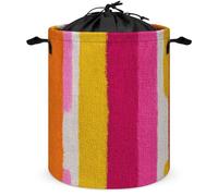 Straight Stripe Shapes Yellow Neon Orange Pink Laundry Basket Laundry Hamper Round Collapsible Drawstring Clothes Hamper for Bedroom Bathroom