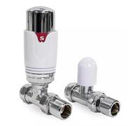 Straight Thermostatic Radiator Valves TRV & Lockshield Pack 15mm x 1/2" Drayton TRV4 Style Chrome/White - TCEM