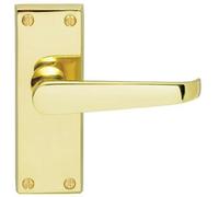 Straight Victorian Lever on Rectangular Latch Backplate Handle - Polished Brass | Lever on Backplate Door Handle - Internal Door Hardware - Lock, Euro, Oval and Latch Options Available