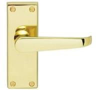 Straight Victorian Lever on Rectangular Latch Backplate Handle Polished Brass