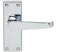 Straight Victorian Lever on Rectangular Latch Backplate Handle Polished Chrome