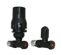 (Straight) Warmehaus Black Thermostatic Radiator Valve 15mm Radiator TRV + Lockshield for Heated Towel Rail Radiator