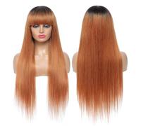 Straight Wig Human Hair with Bangs 150 Density Glueless Machine Made Wigs for Women Adds Volume(Ombre Ginger Orange,24inch)