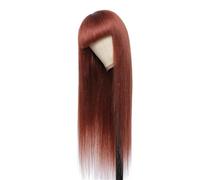 Straight Wig Human Hair with Bangs 150 Density Glueless Machine Made Wigs for Women Adds Volume(Reddish Brown,20inch)