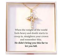 Straighten Your Crown Delicate Cross Necklace, Adjustable Cubic Zirconia Gold Religion Cross Necklace, Christian Faith Jewelry for Women, Christmas Birthday Baptism Confirmation