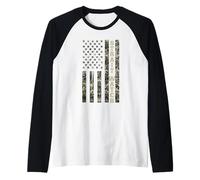 Strait Watch USA American Flag Camouflage Distressed Style Raglan Baseball Tee