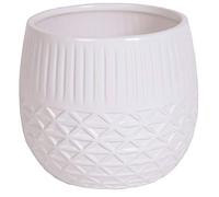 Straits 13.5 cm Round Glazed Ceramic Small Pot for Plants, White | 13 cm Tall Orchid, Flower & Houseplant Pot for Herbs, Bulbs and Flowers | Lightweight Striped Decorative Cacti & Succulent Planter