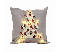 Straits Winter Robins Christmas Festive Scene LED Light Up Cushion & Insert Approx 45cm x 45cm Merry Christmas Message