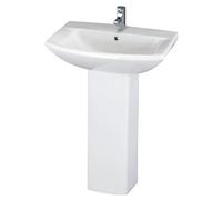 Balterley 600mm Bathroom Sink, Full Pedestal Ceramic Soft Square Bowl Bathroom Wash Basin Sink with Overflow, 1 Tap Hole, Floor Standing Basin Sinks for Cloakroom - 600 x 430 x 817mm (White)