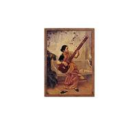 Strand Clothing Indian Art Vintage Print Poster Raja Ravi Varma Kadambari Music Hath Charm Hindu Painting (Rustic Small Frame)