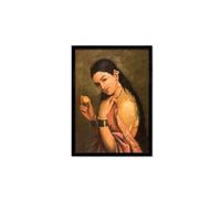 Strand Clothing Indian Art Vintage Print Poster Raja Ravi Varma Woman Holding Fruit Hindu Painting (Black Small Frame)