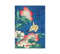 Strand Clothing Japanese Art Print Poster - Woodblock Ukiyo-e Peonies and Canary Hokusai Decor (A3 Unframed)