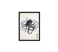 Strand Clothing Japanese Octopus Calligraphy Art Print Poster - Woodblock Ukiyo-e Wall Art (A3 Black Frame Small)