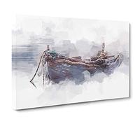 Stranded Boat In The Mist Canvas Print | Gallery Wrapped 30mm Frame Wall Art | 20x14 inches | Ready to Hang | Abstract Seascape Picture | Living Room Bedroom Lounge Office