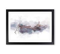 Stranded Boat in The Mist in Abstract Framed Print | A2 Black Framed Wall Art | Ready to Hang | Abstract Vehicle Picture | Living Room Bedroom Lounge Office