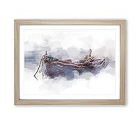 Stranded Boat In The Mist In Abstract Modern Art Framed Print | A3 Oak Framed Wall Art | Ready to Hang | Abstract Vehicle Picture | Living Room Bedroom Lounge Office