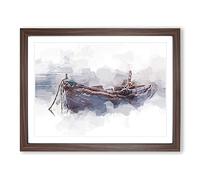 Stranded Boat In The Mist In Abstract Modern Art Framed Print | A4 Walnut Framed Wall Art | Ready to Hang | Abstract Vehicle Picture | Living Room Bedroom Lounge Office