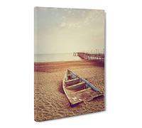 Stranded Boat On Beach Pier Seascape Modern Canvas Wall Art Print Ready to Hang, Framed Picture for Living Room Bedroom Home Office Décor, 20x14 Inch (50x35 cm)