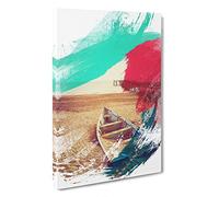 Stranded Boat on Beach Pier Seascape V2 Canvas Print for Living Room Bedroom Home Office Décor, Wall Art Picture Ready to Hang, 30 x 20 Inch (76 x 50 cm)
