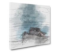 Stranded Boat Upon the Beach Canvas Print | Gallery Wrapped 30mm Frame Wall Art | 14x14 inches | Ready to Hang | Abstract Seascape Picture | Living Room Bedroom Lounge Office