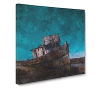 Stranded Boat Upon the Beach Canvas Print | Gallery Wrapped 30mm Frame Wall Art | 20x20 inches | Ready to Hang | Abstract Seascape Picture | Living Room Bedroom Lounge Office