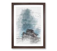 Stranded Boat Upon The Beach in Abstract Framed Print | A2 Walnut Framed Wall Art | Ready to Hang | Abstract Vehicle Picture | Living Room Bedroom Lounge Office