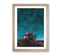 Stranded Boat Upon The Beach Painting Modern Framed Print | A2 Oak Framed Wall Art | Ready to Hang | Modern Vehicle Picture | Living Room Bedroom Lounge Office