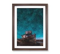 Stranded Boat Upon The Beach Painting Modern Framed Print | A2 Walnut Framed Wall Art | Ready to Hang | Modern Vehicle Picture | Living Room Bedroom Lounge Office