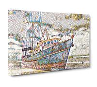 Stranded Boat Wreck on Beach No.1 Modern BG Canvas Wall Art Print Ready to Hang, Framed Picture for Living Room Bedroom Home Office Décor, 30x20 Inch (76x50 cm)