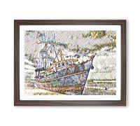 Stranded Boat Wreck on Beach No.1 Modern BG Framed Wall Art Print, Ready to Hang Picture for Living Room Bedroom Home Office Décor, Walnut A3 (46 x 34 cm)