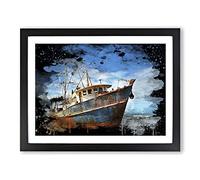 Stranded Boat Wreck on Beach No.1 Modern CB Framed Wall Art Print, Ready to Hang Picture for Living Room Bedroom Home Office Décor, Black A2 (64 x 46 cm)