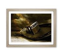 Stranded Boat Wreck on Beach No.2 Modern Framed Wall Art Print, Ready to Hang Picture for Living Room Bedroom Home Office Décor, Oak A3 (46 x 34 cm)