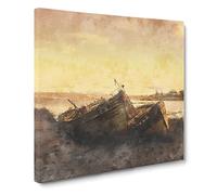 Stranded Boats On The Beach Canvas Print | Gallery Wrapped 30mm Frame Wall Art | 14x14 inches | Ready to Hang | Coastal Seascape Picture | Living Room Bedroom Lounge Office