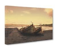 Stranded Boats on the Beach Canvas Print | Gallery Wrapped 30mm Frame Wall Art | 20x14 inches | Ready to Hang | Coastal Seascape Picture | Living Room Bedroom Lounge Office