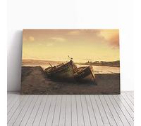 Stranded Boats on The Beach Canvas Print | Gallery Wrapped 30mm Frame Wall Art | 24x16 inches | Ready to Hang | Modern Seascape Picture | Living Room Bedroom Lounge Office