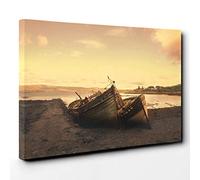 Stranded Boats on The Beach Canvas Print | Gallery Wrapped 30mm Frame Wall Art | 30x20 inches | Ready to Hang | Modern Seascape Picture | Living Room Bedroom Lounge Office