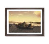 Stranded Boats on The Beach Framed Print | A2 Walnut Framed Wall Art | Ready to Hang | Modern Beach Picture | Living Room Bedroom Lounge Office